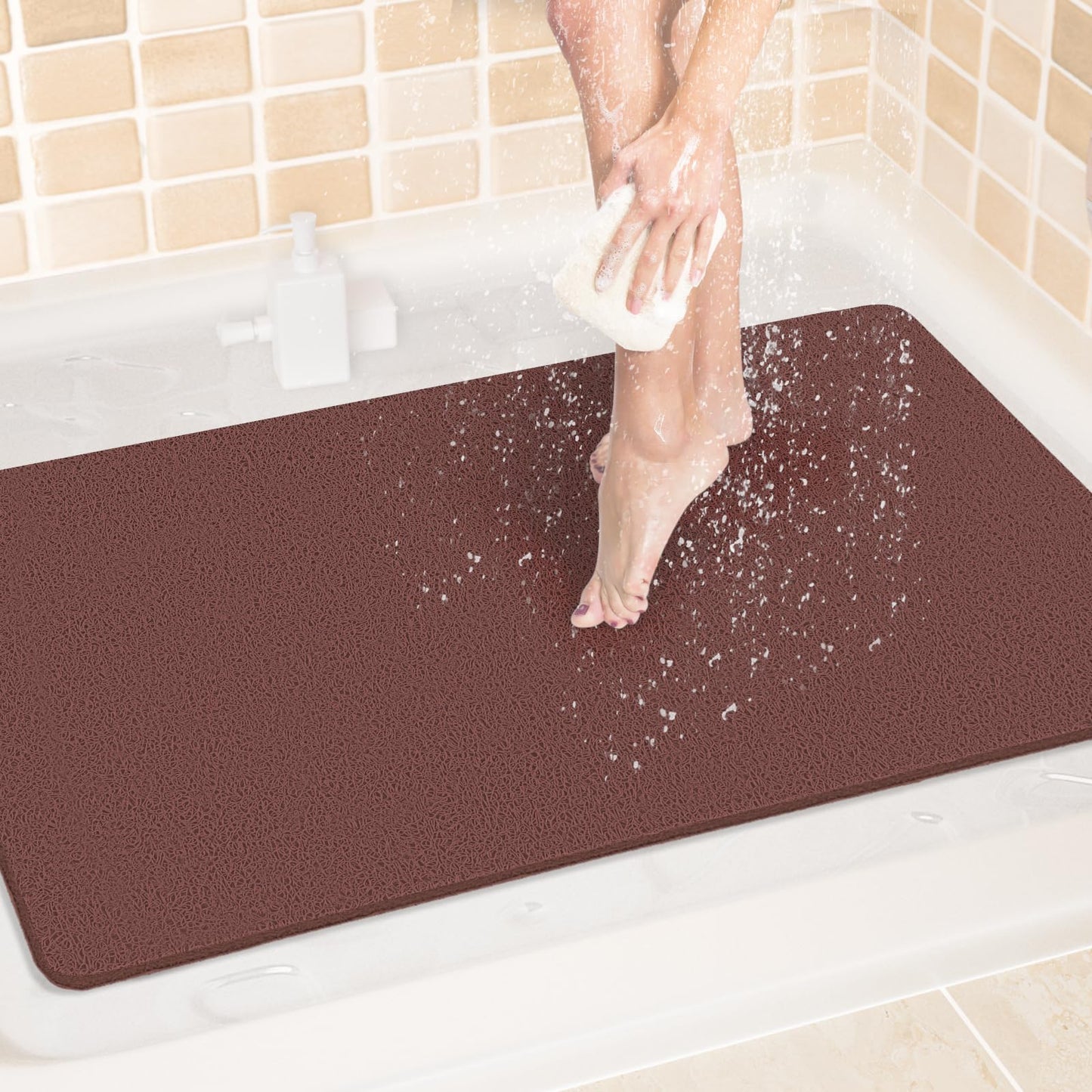 LuxStep Shower Mat Bathtub Mat,24x16 inch, Non-Slip Bath Mat with Drain, Quick Drying PVC Loofah Bathmat for Tub,Shower,Bathroom (Phthalate Free,Grey) | 24x16 inch PVC Loofah Bathmat for Tub,Shower,Bathroom (Phthalate Free,Grey)