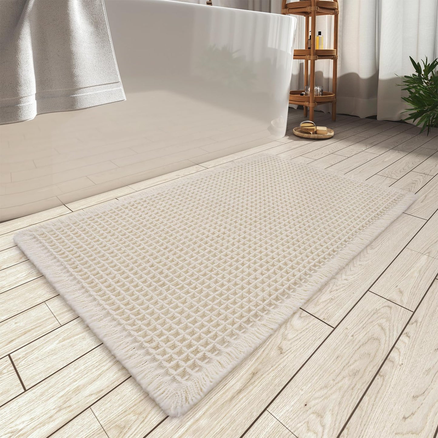 Upgraded Waffle Bath Mat Ultra Absorbent Non Slip Bathroom Mat, 17" x 24" | Brown, Quick Dry Washable Bathroom Rugs, Extra Soft Decorative Bath Rugs for Bathroom Floor, Beside Tub and Shower