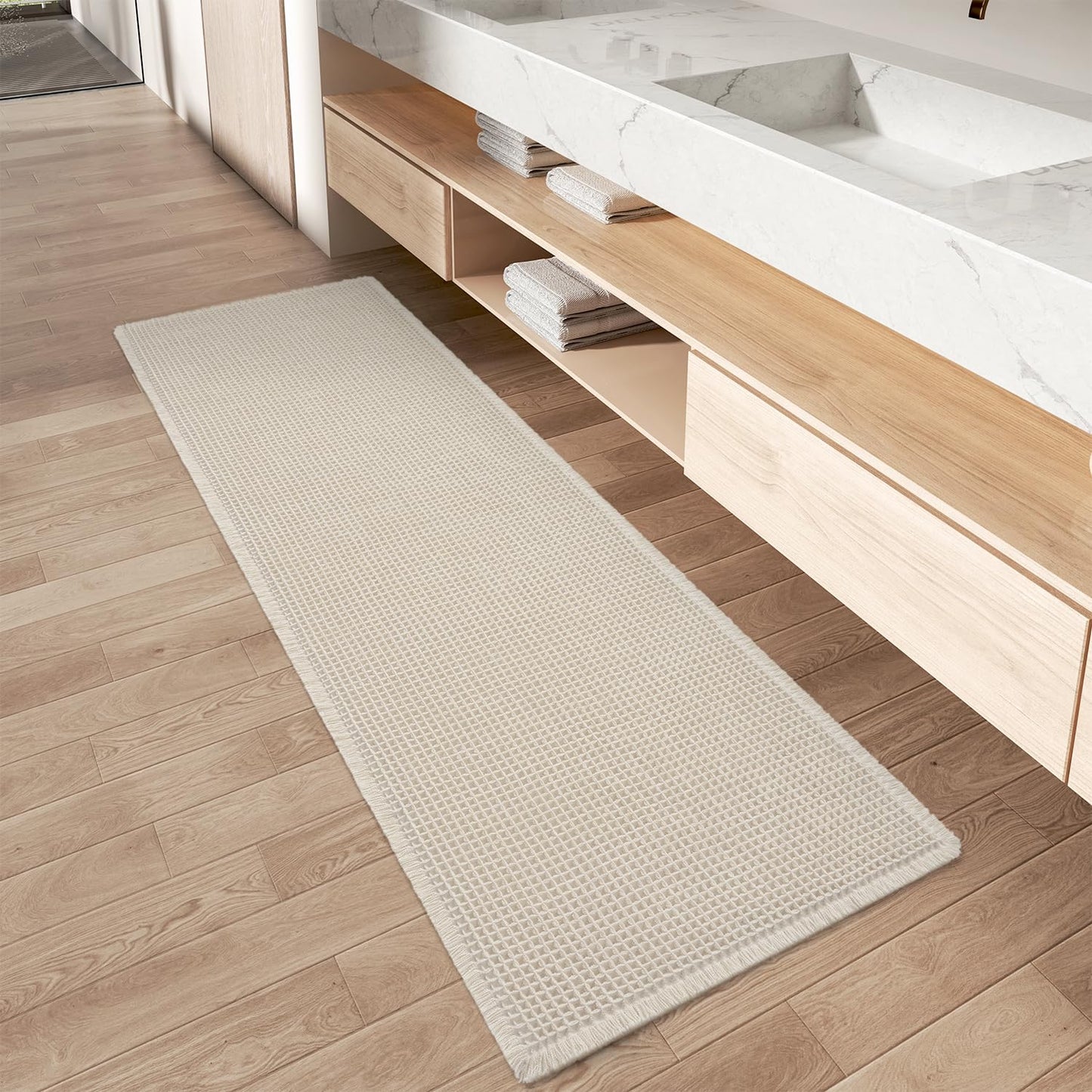 Upgraded Waffle Bath Mat Ultra Absorbent Non Slip Bathroom Mat, 17" x 24" | Brown, Quick Dry Washable Bathroom Rugs, Extra Soft Decorative Bath Rugs for Bathroom Floor, Beside Tub and Shower