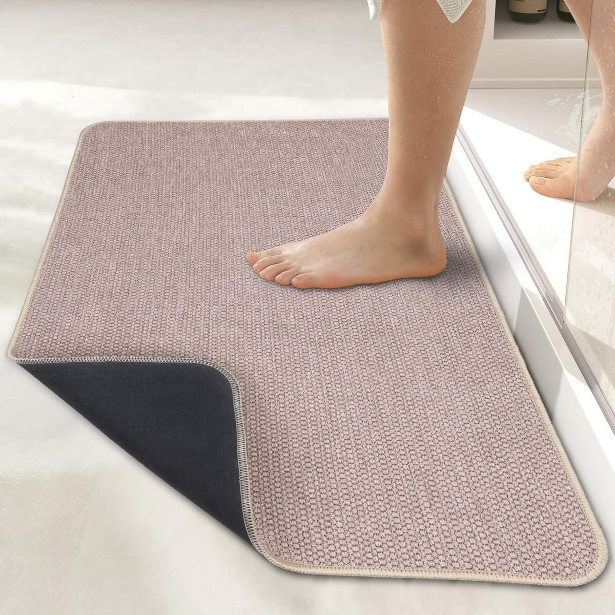 Bath Mat,Ultra Thin Bathroom Rugs,Rubber Bath Mats for Bathroom,No Slip Bath Rugs,Quick Dry,Machine Washable,Low Pile,Absorbent,Shower Outside,Sink,Home Decor Accessories.Grey,1'5"x2'3"(17x27Inch)