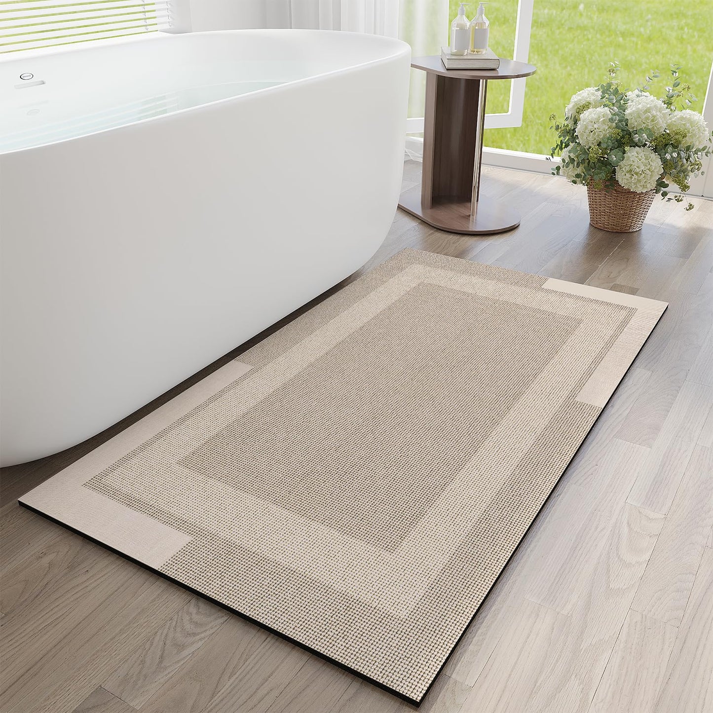 YDKGL Non Slip Bath Mat Thin Bathroom Rugs Fit Under Door Grey 16"x 24" | Quick Dry Absorbent Washable Rubber Backing Bath Rug Shower Mat Bathroom Floor Mat for Sink Bathtub Beside Shower Entrance