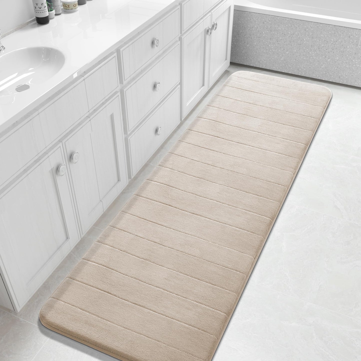 Yimobra Memory Foam Bath Mat, Super Soft Absorbent Bathroom Rug Non Slip, Quick Dry, Machine Washable Floor Carpet for Tub Shower, Home Decor Accessories, 24x17, Grey