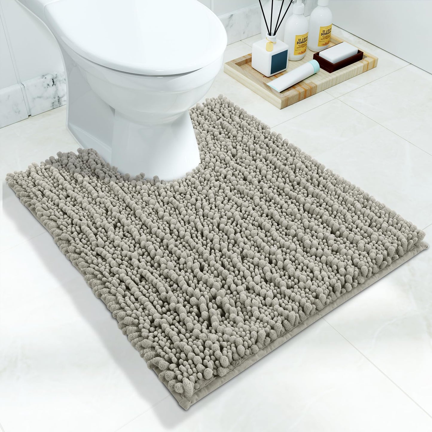 Yimobra Bathroom Rugs Non-Slip Washable – Extra Soft & Absorbent Chenille Bath Mat, Quick-Dry Plush Shaggy Floor & Vanity Bath Rugs for Tub & Shower, Modern Home Decor Accessories, 24 x 17, Grey