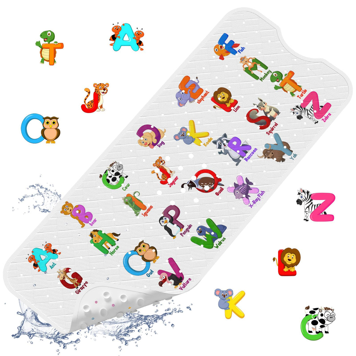 XIYUNTE Baby Bath Mat for Tub Non Slip Kids Bath Mat - 40''x16'' Extra Long Cartoon Bathtub Mat Non Slip Kids Shower Mat Eco-Friendly Toddler Bath Mats with Suction Cups, Machine Washable