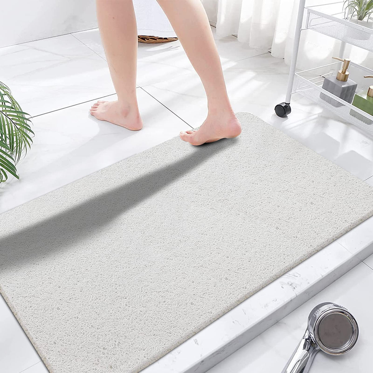 godehone Shower Mats Non Slip Without Suction Cups, PVC Loofah Bathroom Mats, Loofah Mats for Shower and Bathroom, Quick Drying, 15.7× 36 Inch, Grey