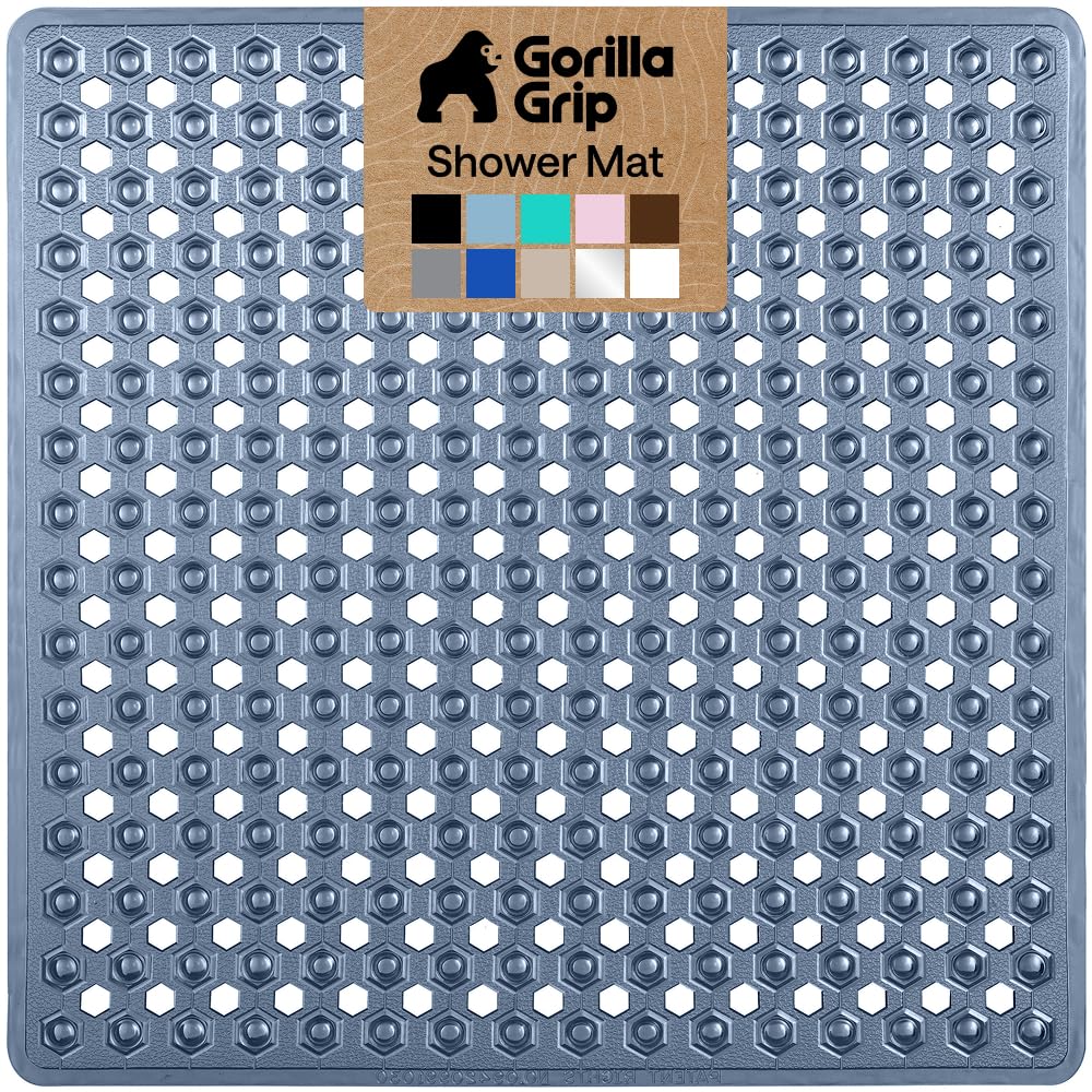 GORILLA GRIP Bath Tub Shower Mat, Bathtub Floor Liner, 35x16 Clear | Patented Large Mats, Machine Washable, Suction Cups and Drain Holes to Keep Tubs Clean, Soft on Feet, Bathroom Essentials