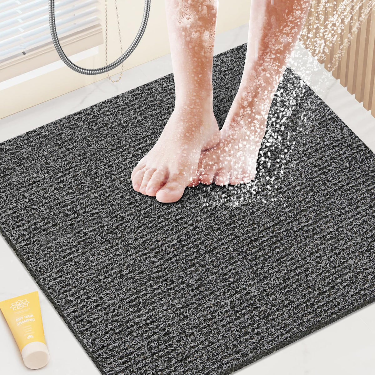 SoftDuo Shower Mat Bathtub Mat Non-Slip Soft Tub Mat | 24x16 inch,PVC Loofah Bath Mat with Drain for Tub and Bathroom,Quick Drying,Grey