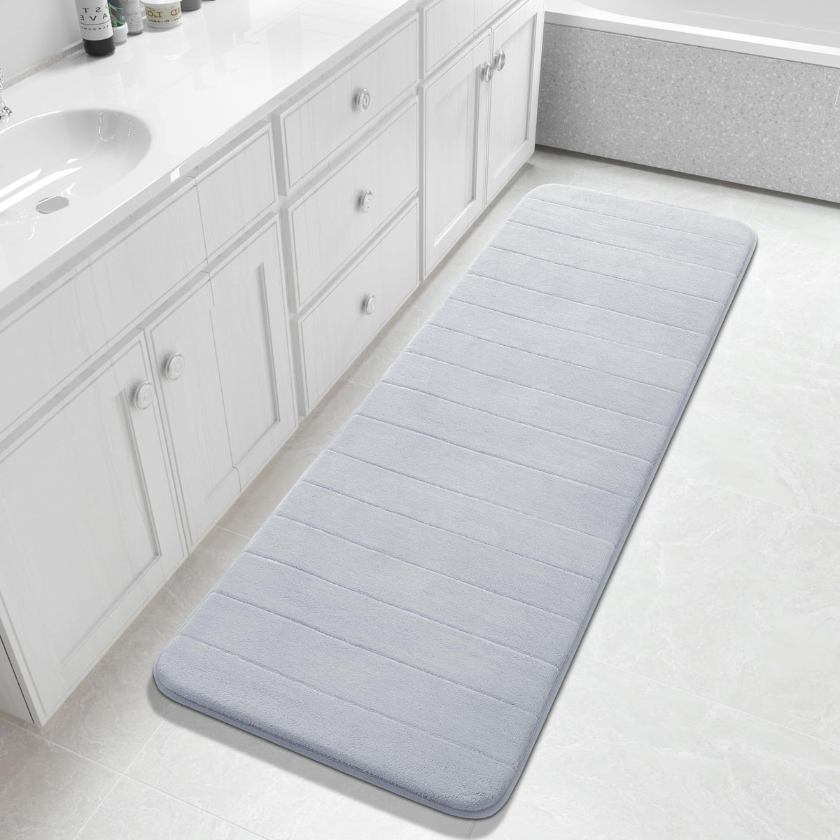 Yimobra Memory Foam Bath Mat, Super Soft Absorbent Bathroom Rug Non Slip, Quick Dry, Machine Washable Floor Carpet for Tub Shower, Home Decor Accessories, 24x17, Grey