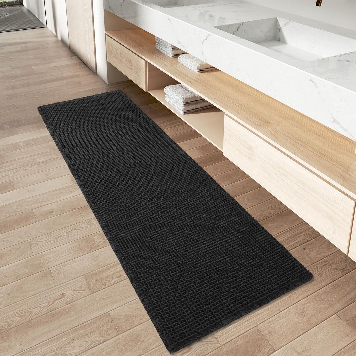 Upgraded Waffle Bath Mat Ultra Absorbent Non Slip Bathroom Mat, 17" x 24" | Brown, Quick Dry Washable Bathroom Rugs, Extra Soft Decorative Bath Rugs for Bathroom Floor, Beside Tub and Shower