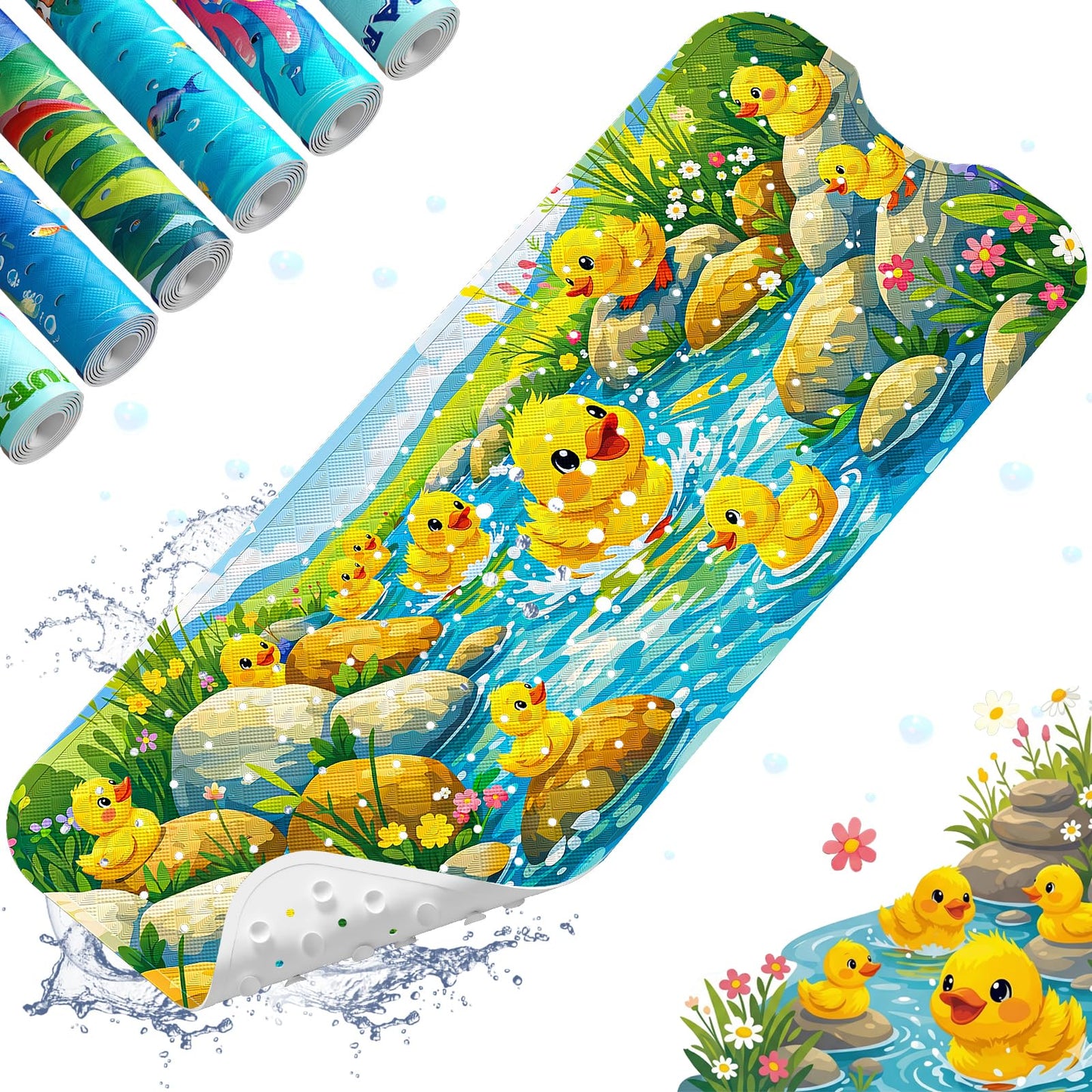 XIYUNTE Baby Bath Mat for Tub Non Slip Kids Bath Mat - 40''x16'' Extra Long Cartoon Bathtub Mat Non Slip Kids Shower Mat Eco-Friendly Toddler Bath Mats with Suction Cups, Machine Washable