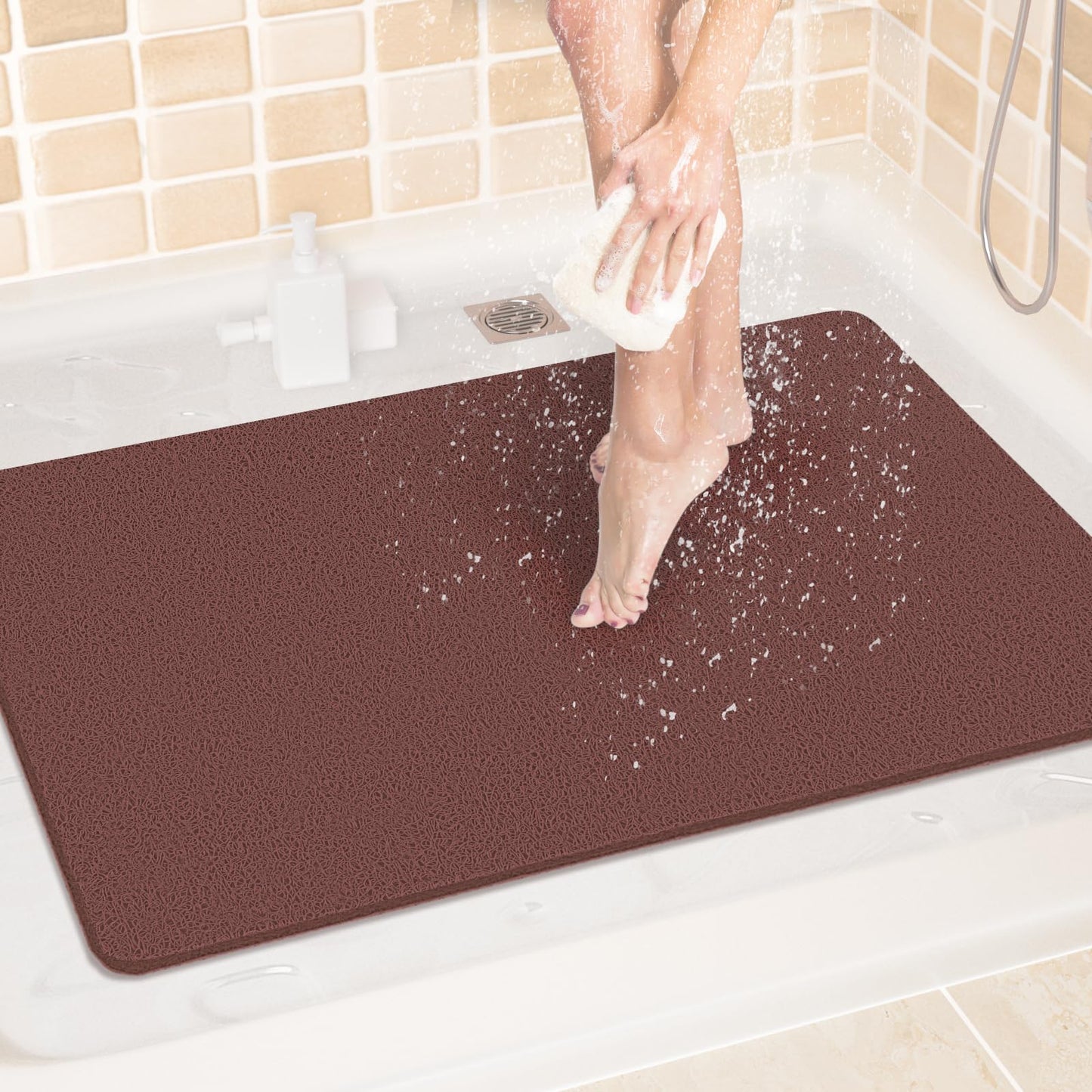 LuxStep Shower Mat Bathtub Mat,24x16 inch, Non-Slip Bath Mat with Drain, Quick Drying PVC Loofah Bathmat for Tub,Shower,Bathroom (Phthalate Free,Grey) | 24x16 inch PVC Loofah Bathmat for Tub,Shower,Bathroom (Phthalate Free,Grey)