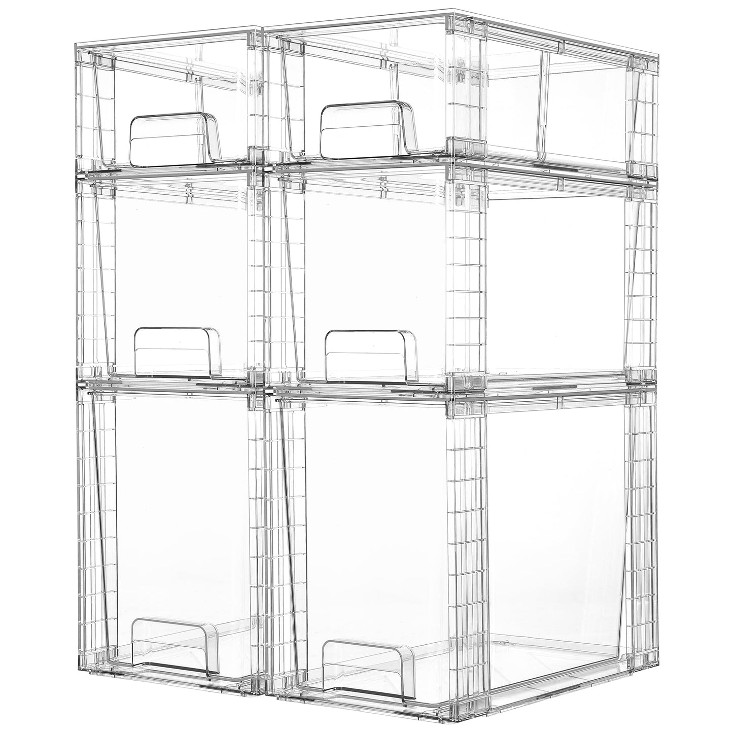 Vtopmart Clear Stackable Storage Drawers, 4 Pack Kitchen Cabinet Set | Medium and Small Pull-Out PET Drawers with Stackable Design for Kitchen Cabinets, Pantry, Under Sink, Medicine