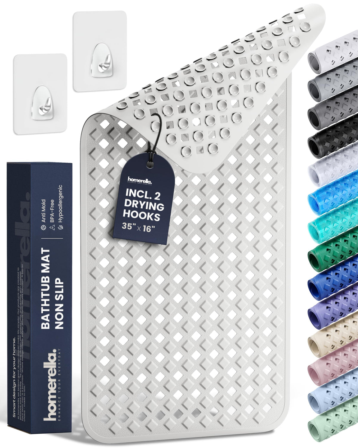 homerella Bathtub Mat Non Slip 35x16 Shower Mat Non Slip Anti Mold BPA Free | Mildew Resistant, Machine Washable, Extra Long Tub Mat, Shower Mats for Inside Shower, Bath Mat for Tub Non Slip EU Certified
