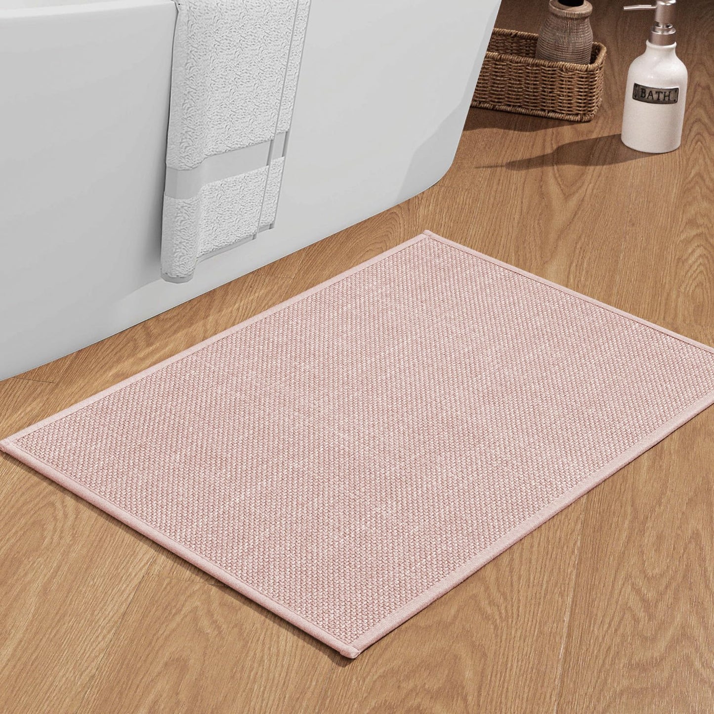 chakme Bathroom Rugs Mat 24x17, Ultra Thin Non Slip Bath Mat Small Quick Dry Absorbent Bath Mat for Bathroom Floor, (Dark Beige, 24"x17")