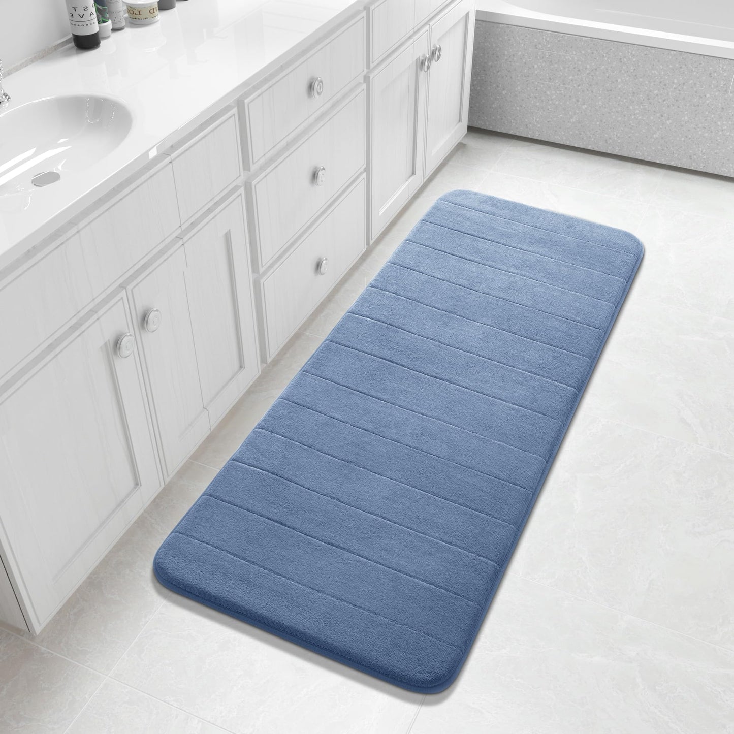 Yimobra Memory Foam Bath Mat, Super Soft Absorbent Bathroom Rug Non Slip, Quick Dry, Machine Washable Floor Carpet for Tub Shower, Home Decor Accessories, 24x17, Grey