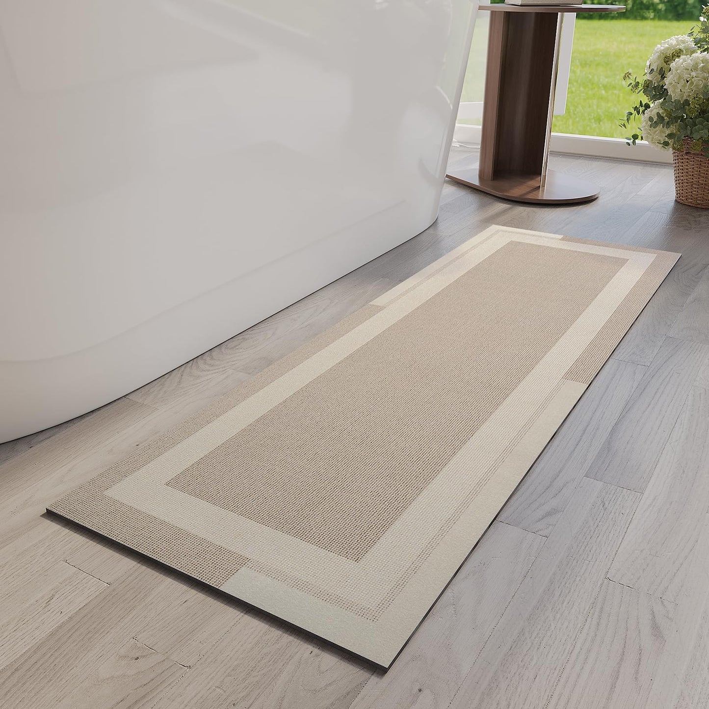 YDKGL Non Slip Bath Mat Thin Bathroom Rugs Fit Under Door Grey 16"x 24" | Quick Dry Absorbent Washable Rubber Backing Bath Rug Shower Mat Bathroom Floor Mat for Sink Bathtub Beside Shower Entrance