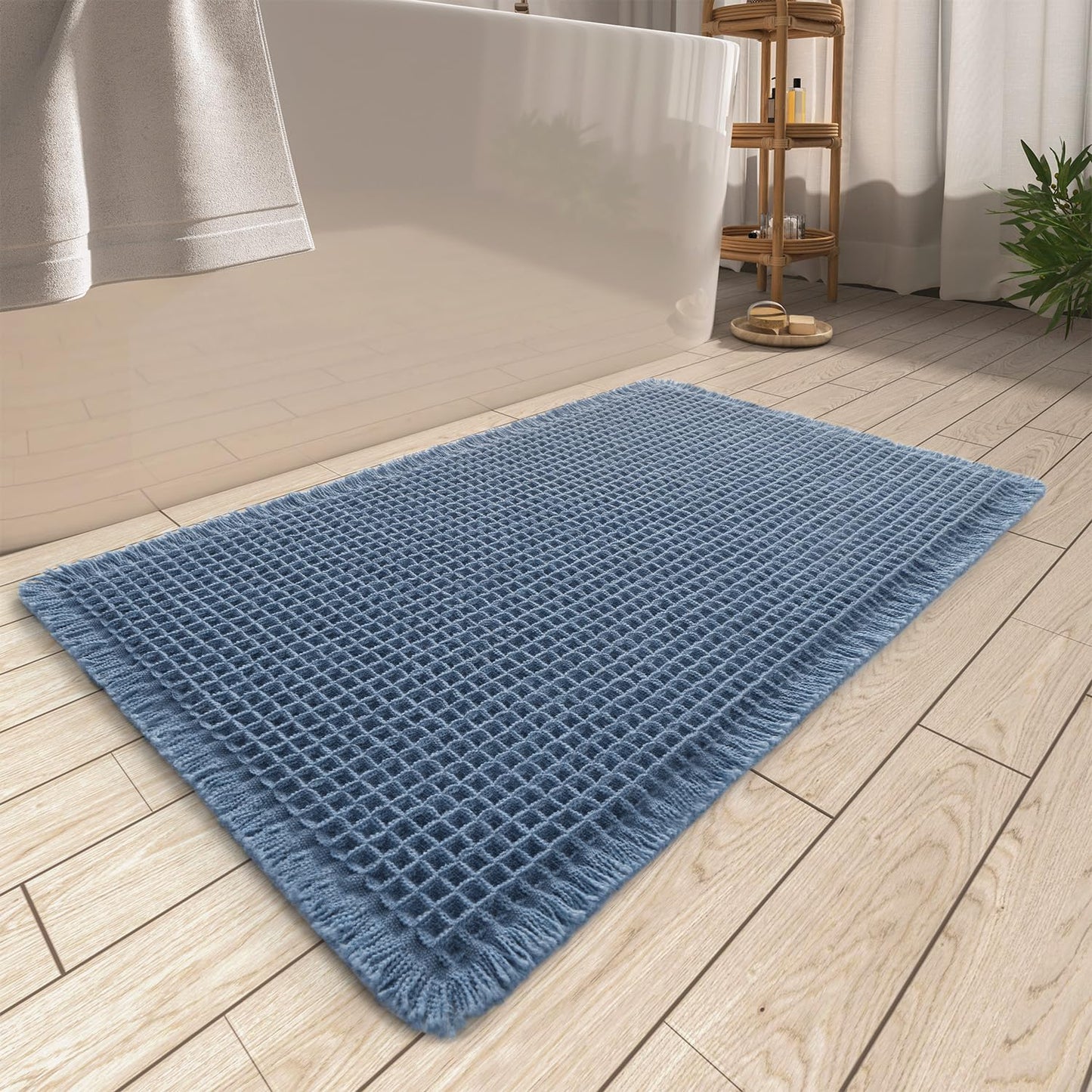Upgraded Waffle Bath Mat Ultra Absorbent Non Slip Bathroom Mat, 17" x 24" | Brown, Quick Dry Washable Bathroom Rugs, Extra Soft Decorative Bath Rugs for Bathroom Floor, Beside Tub and Shower