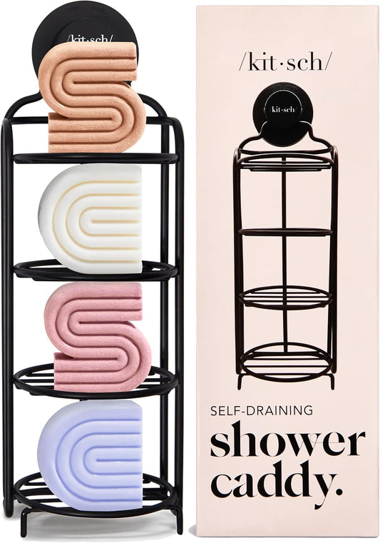 Kitsch Shower Caddy Hanging with Suction Cup | Self-Draining Shampoo Bar Holder & Shower Shelves for Conditioner Bars & Soap – Rust Proof Bathroom Caddy