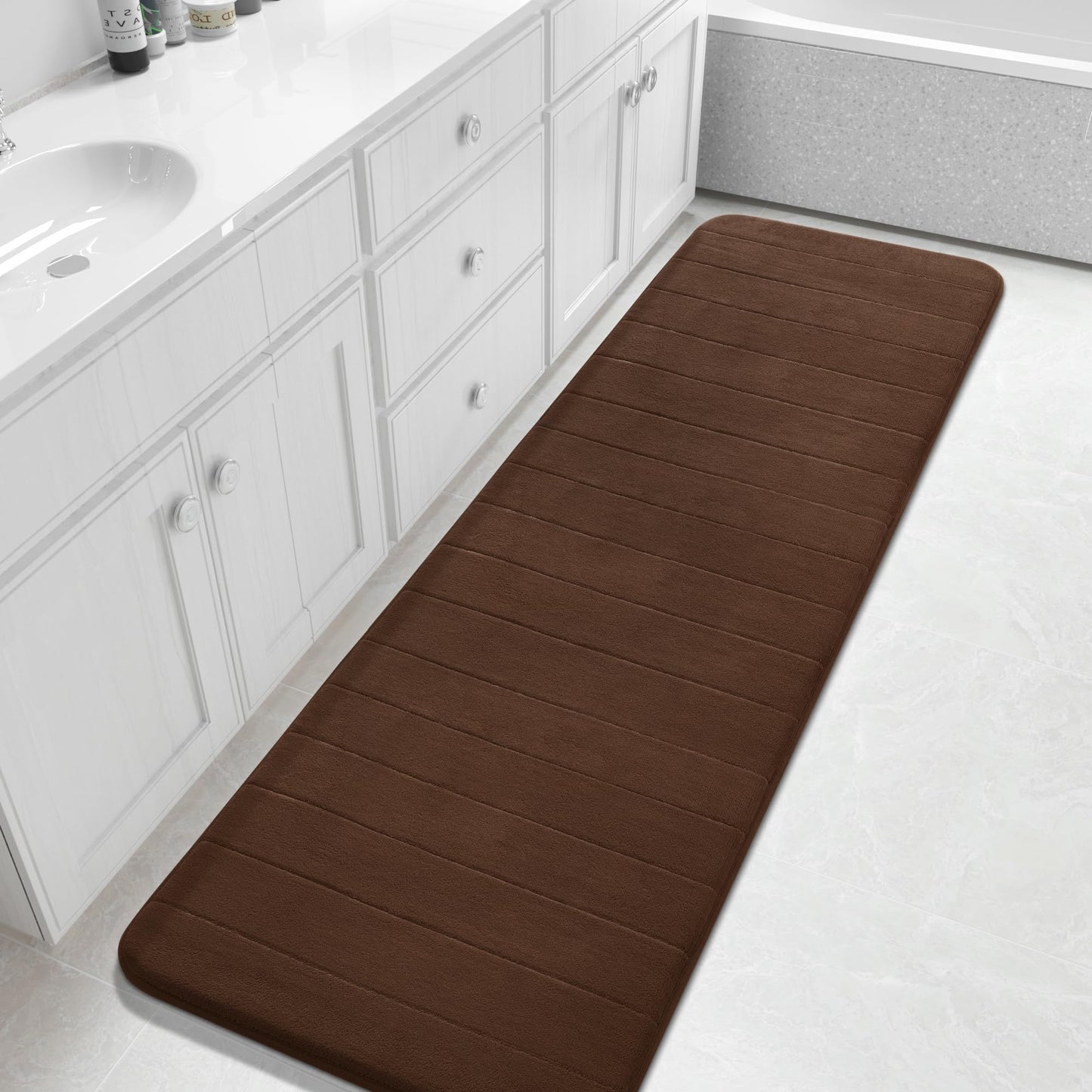 Yimobra Memory Foam Bath Mat, Super Soft Absorbent Bathroom Rug Non Slip, Quick Dry, Machine Washable Floor Carpet for Tub Shower, Home Decor Accessories, 24x17, Grey