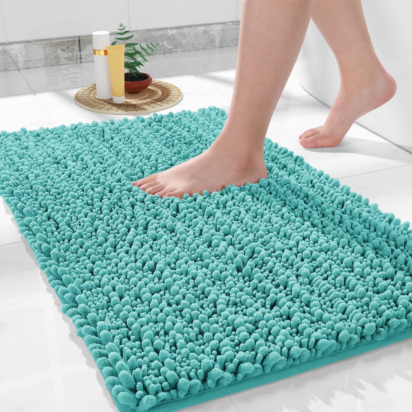Yimobra Bathroom Rugs Non-Slip Washable – Extra Soft & Absorbent Chenille Bath Mat, Quick-Dry Plush Shaggy Floor & Vanity Bath Rugs for Tub & Shower, Modern Home Decor Accessories, 24 x 17, Grey