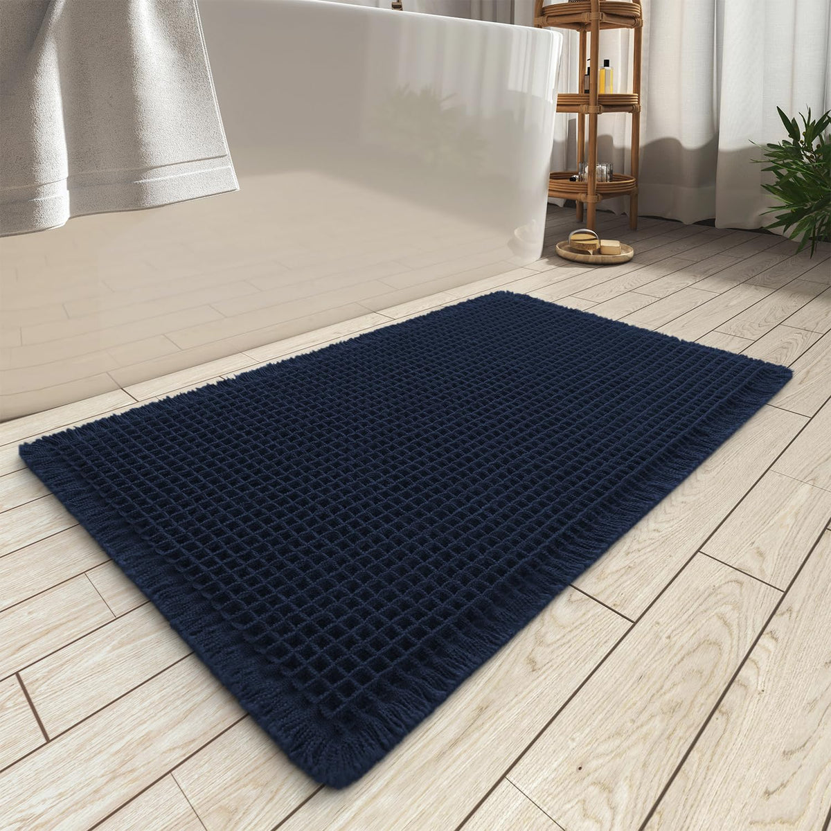 Upgraded Waffle Bath Mat Ultra Absorbent Non Slip Bathroom Mat, 17" x 24" | Brown, Quick Dry Washable Bathroom Rugs, Extra Soft Decorative Bath Rugs for Bathroom Floor, Beside Tub and Shower