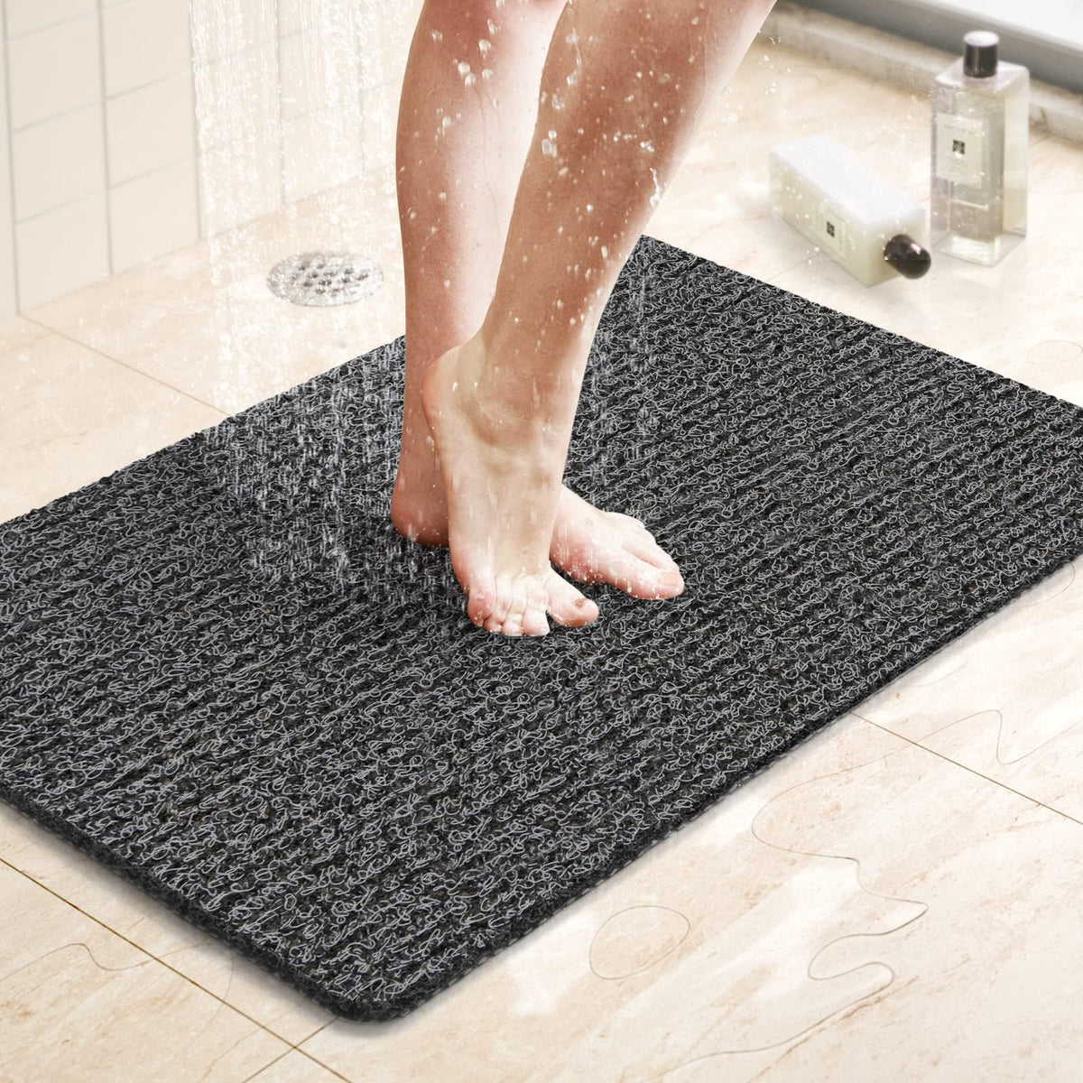 LuxStep Shower Mat Bathtub Mat,24x16 inch, Non-Slip Bath Mat with Drain, Quick Drying PVC Loofah Bathmat for Tub,Shower,Bathroom (Phthalate Free,Grey) | 24x16 inch PVC Loofah Bathmat for Tub,Shower,Bathroom (Phthalate Free,Grey)