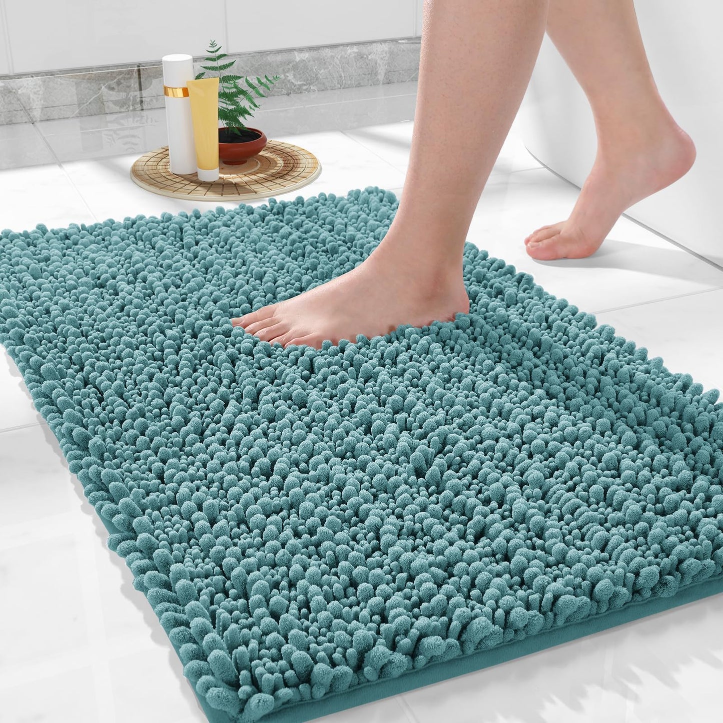 Yimobra Bathroom Rugs Non-Slip Washable – Extra Soft & Absorbent Chenille Bath Mat, Quick-Dry Plush Shaggy Floor & Vanity Bath Rugs for Tub & Shower, Modern Home Decor Accessories, 24 x 17, Grey