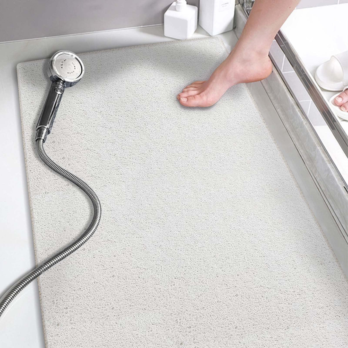 godehone Shower Mats Non Slip Without Suction Cups, PVC Loofah Bathroom Mats, Loofah Mats for Shower and Bathroom, Quick Drying, 15.7× 36 Inch, Grey