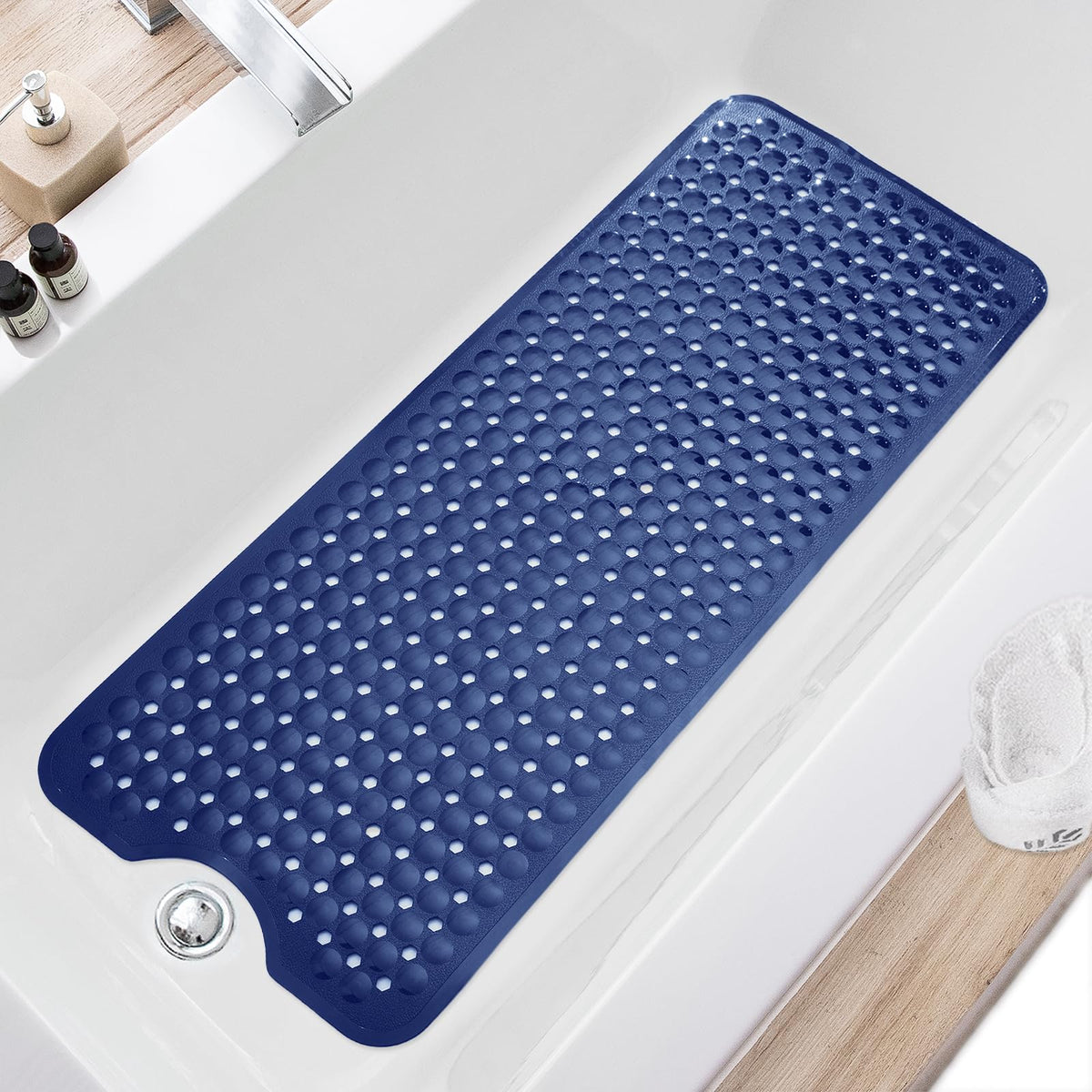 TEESHLY Bath Tub and Shower Mats, Non Slip 40 x 16 Inch Extra Large Bathtub Mat, Machine Washable Bathmat with Drain Holes, Suction Cups for Bathroom Floor, Gray
