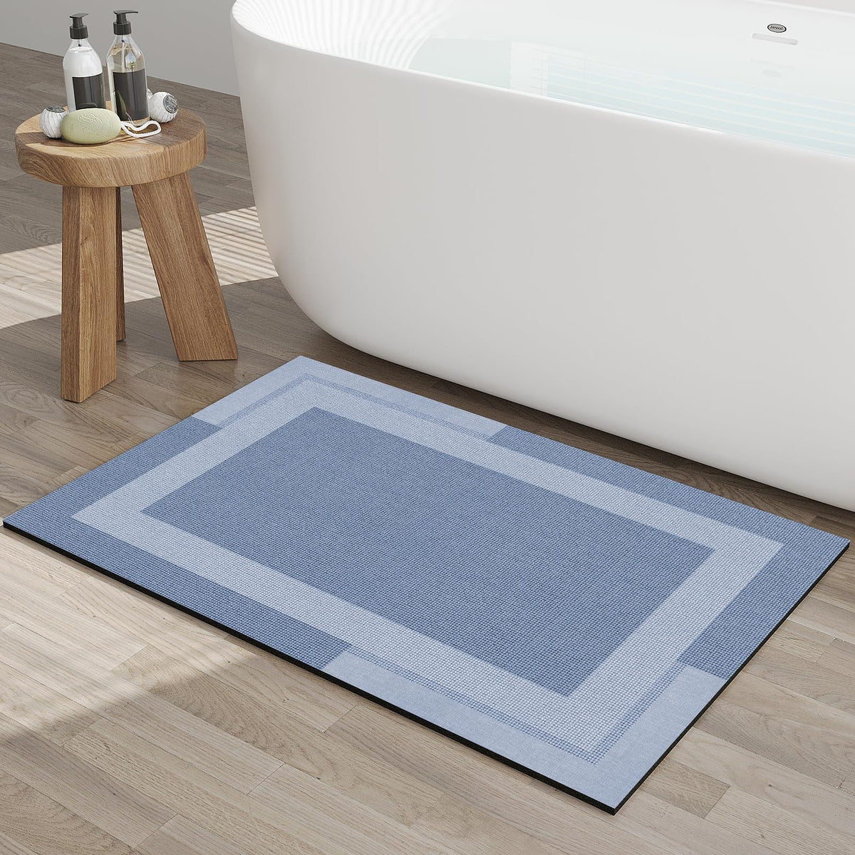 YDKGL Non Slip Bath Mat Thin Bathroom Rugs Fit Under Door Grey 16"x 24" | Quick Dry Absorbent Washable Rubber Backing Bath Rug Shower Mat Bathroom Floor Mat for Sink Bathtub Beside Shower Entrance