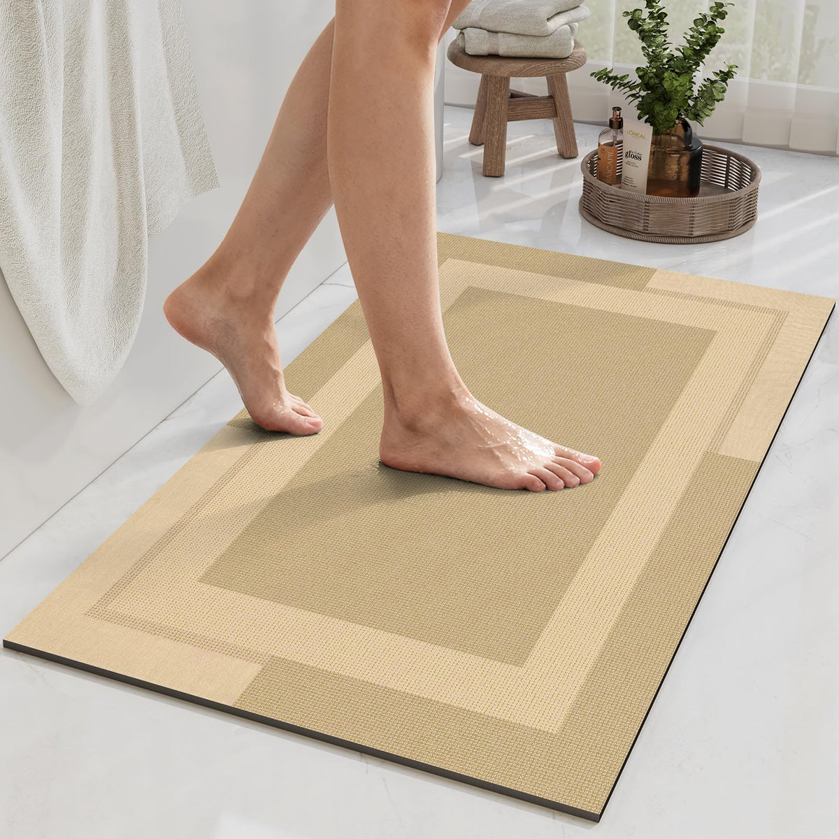YDKGL Non Slip Bath Mat Thin Bathroom Rugs Fit Under Door Grey 16"x 24" | Quick Dry Absorbent Washable Rubber Backing Bath Rug Shower Mat Bathroom Floor Mat for Sink Bathtub Beside Shower Entrance