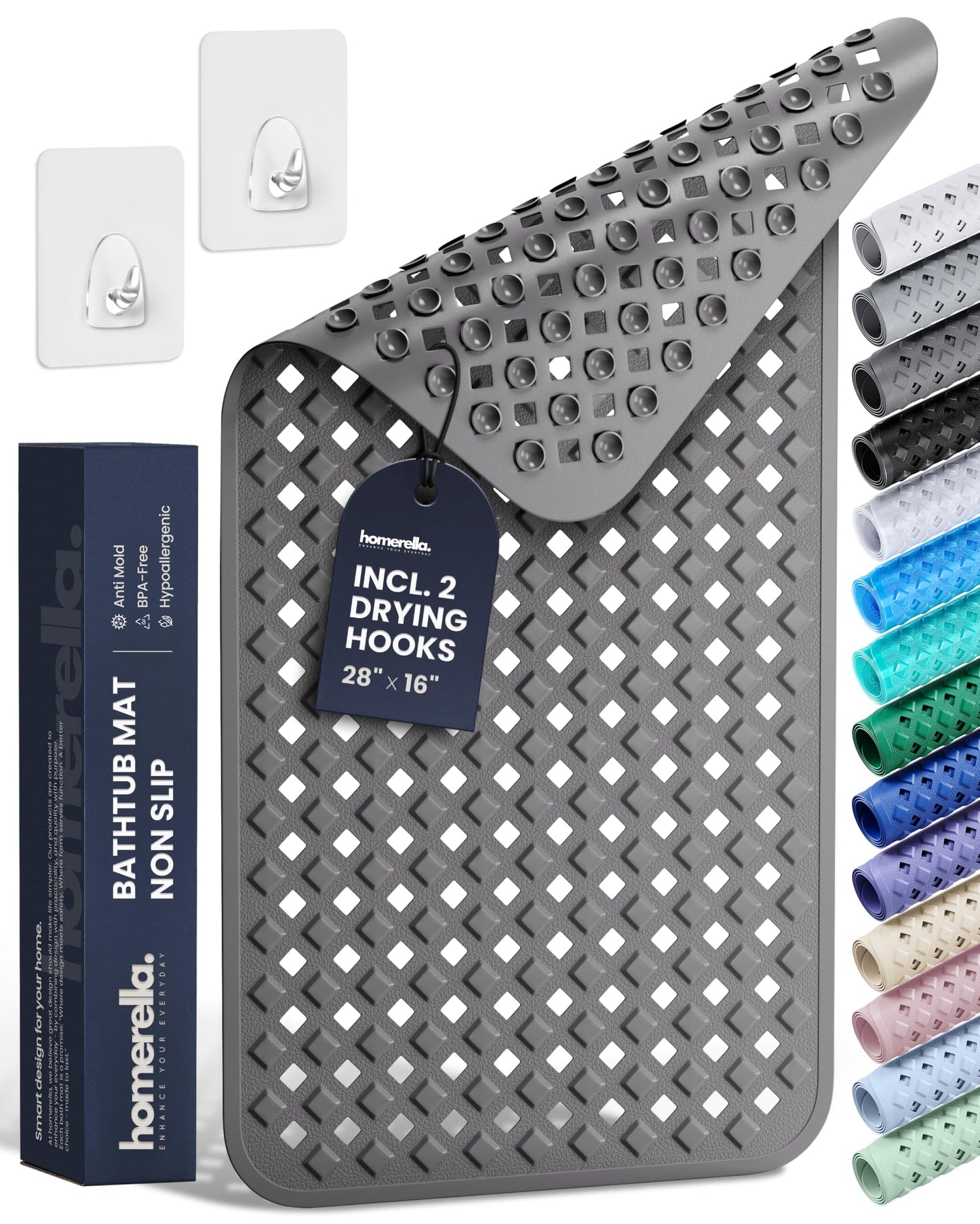 homerella Bathtub Mat Non Slip 35x16 Shower Mat Non Slip Anti Mold BPA Free | Mildew Resistant, Machine Washable, Extra Long Tub Mat, Shower Mats for Inside Shower, Bath Mat for Tub Non Slip EU Certified