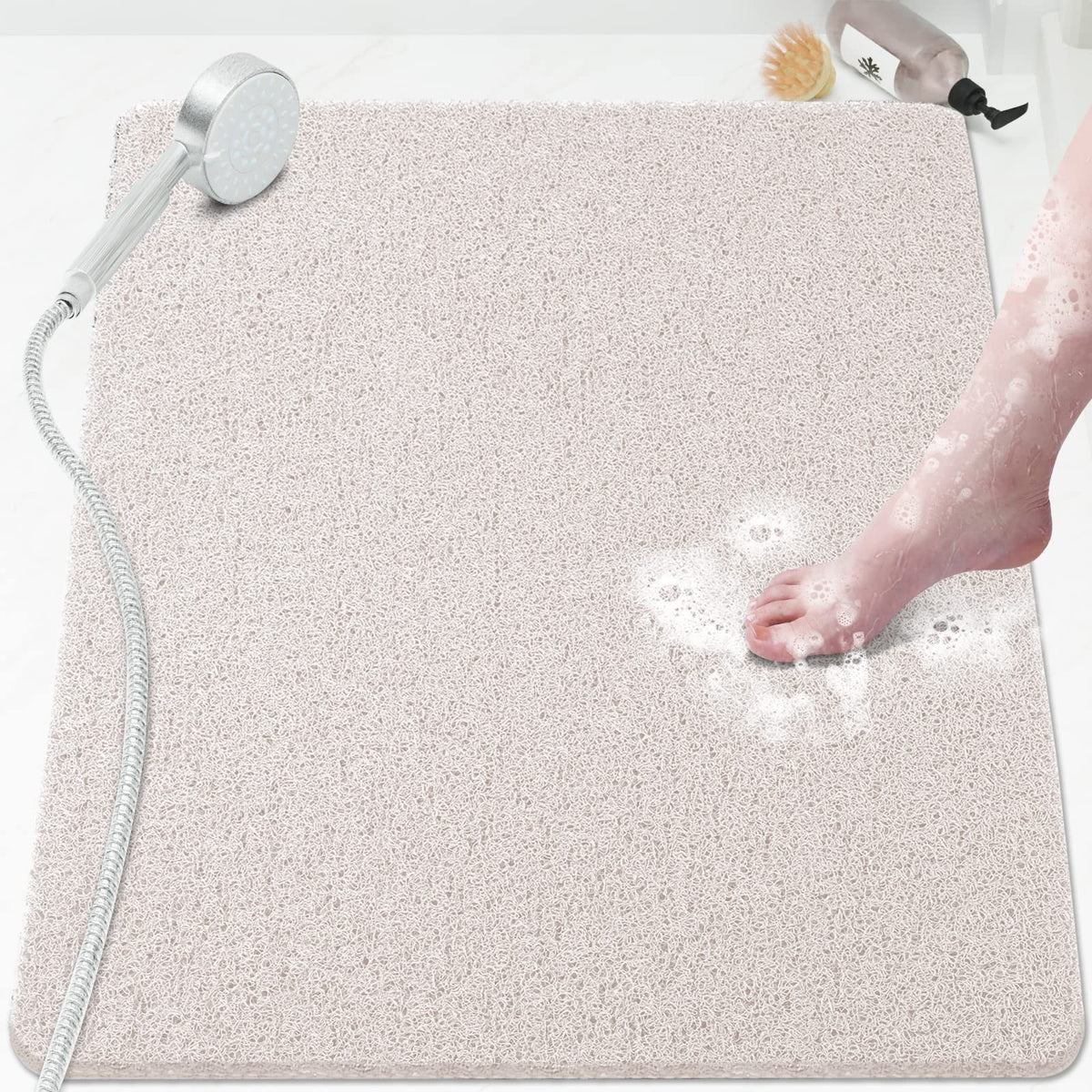 SoftDuo Shower Mat Bathtub Mat Non-Slip Soft Tub Mat | 24x16 inch,PVC Loofah Bath Mat with Drain for Tub and Bathroom,Quick Drying,Grey