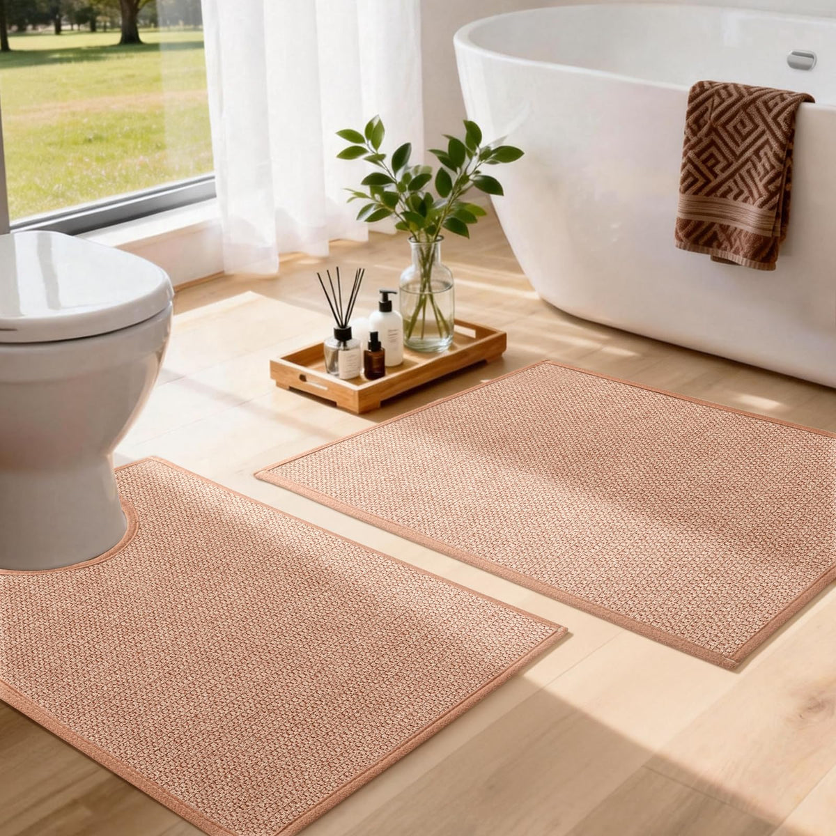 YIHOUSE Gray Bathroom Rugs Sets 3 Piece, Quick Dry Thin Bath Mat with Toilet Rug, Non Slip Absorbent Machine Washable, Bath Runner Rugs for Bathtub Sink Home Decor