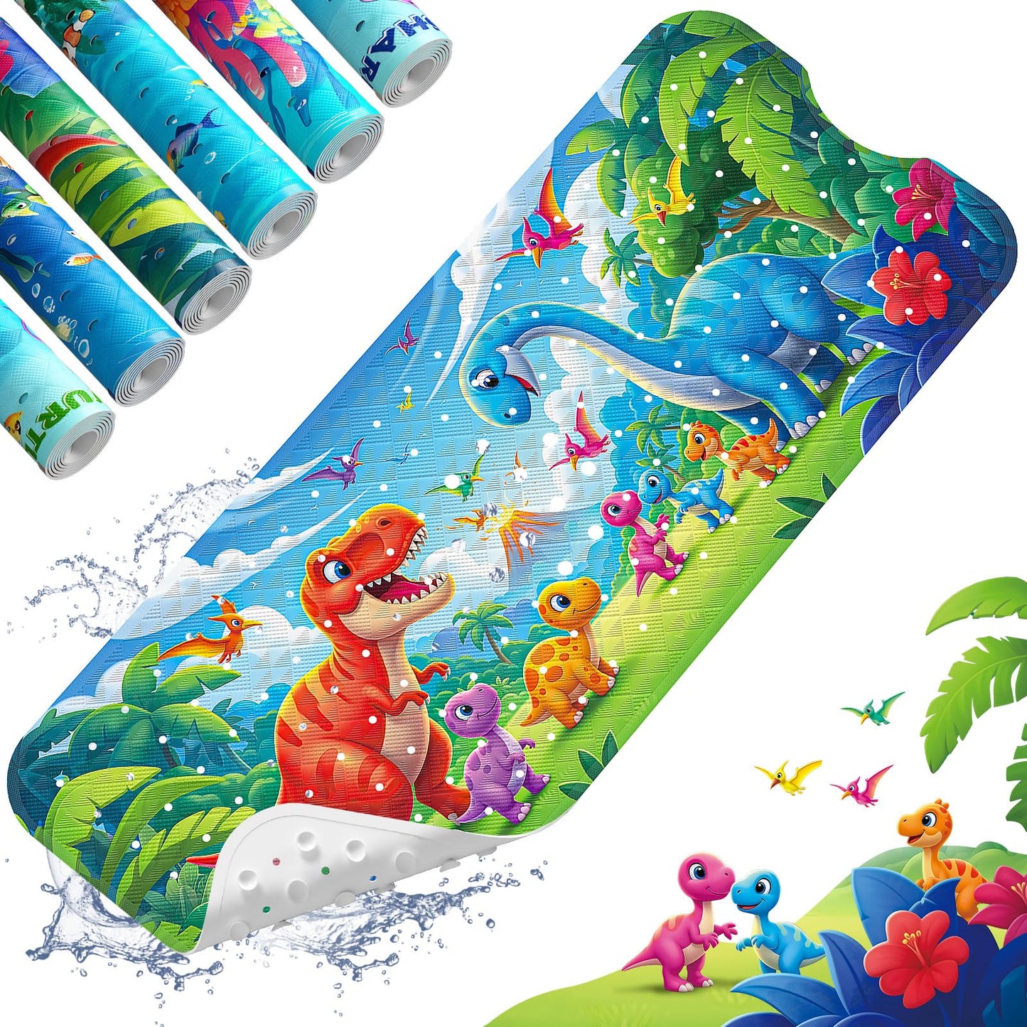 XIYUNTE Baby Bath Mat for Tub Non Slip Kids Bath Mat - 40''x16'' Extra Long Cartoon Bathtub Mat Non Slip Kids Shower Mat Eco-Friendly Toddler Bath Mats with Suction Cups, Machine Washable