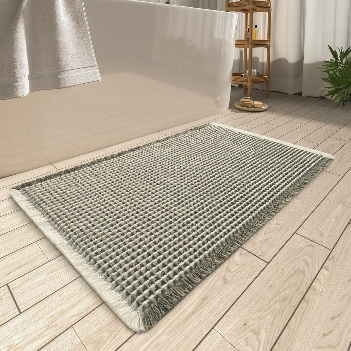 Upgraded Waffle Bath Mat Ultra Absorbent Non Slip Bathroom Mat, 17" x 24" | Brown, Quick Dry Washable Bathroom Rugs, Extra Soft Decorative Bath Rugs for Bathroom Floor, Beside Tub and Shower