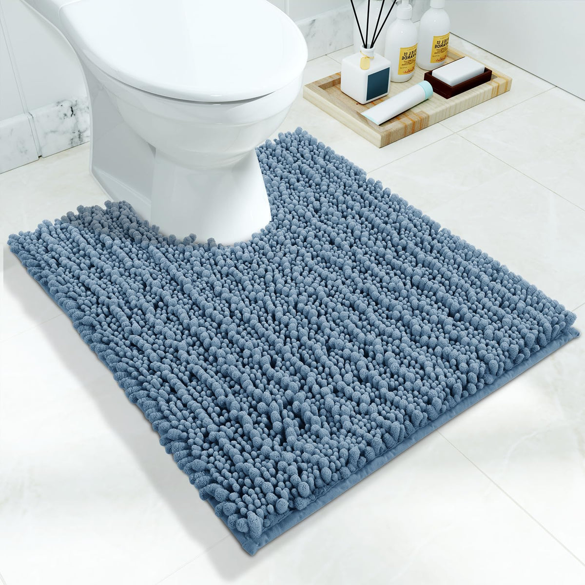 Yimobra Bathroom Rugs Non-Slip Washable – Extra Soft & Absorbent Chenille Bath Mat, Quick-Dry Plush Shaggy Floor & Vanity Bath Rugs for Tub & Shower, Modern Home Decor Accessories, 24 x 17, Grey