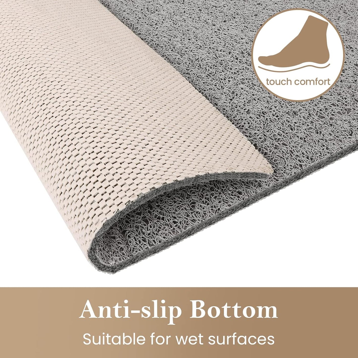 SoftDuo Shower Mat Bathtub Mat Non-Slip Soft Tub Mat | 24x16 inch,PVC Loofah Bath Mat with Drain for Tub and Bathroom,Quick Drying,Grey