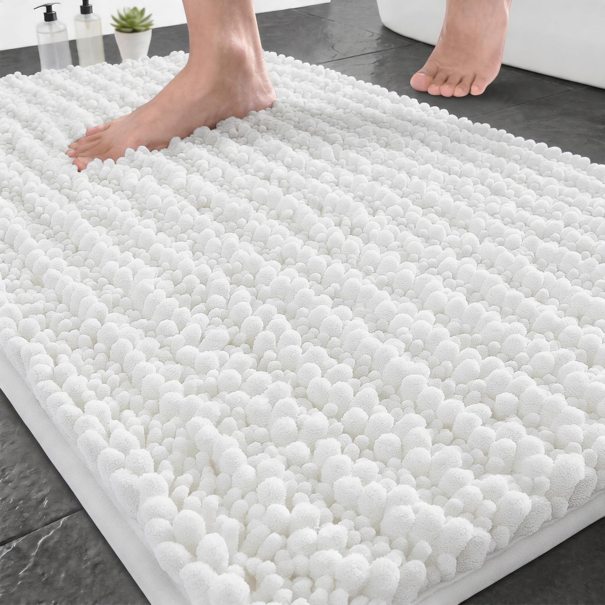 Yimobra Bathroom Rugs Non-Slip Washable – Extra Soft & Absorbent Chenille Bath Mat, Quick-Dry Plush Shaggy Floor & Vanity Bath Rugs for Tub & Shower, Modern Home Decor Accessories, 24 x 17, Grey