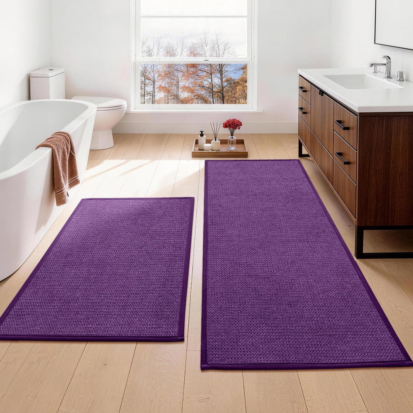YIHOUSE Gray Bathroom Rugs Sets 3 Piece, Quick Dry Thin Bath Mat with Toilet Rug, Non Slip Absorbent Machine Washable, Bath Runner Rugs for Bathtub Sink Home Decor