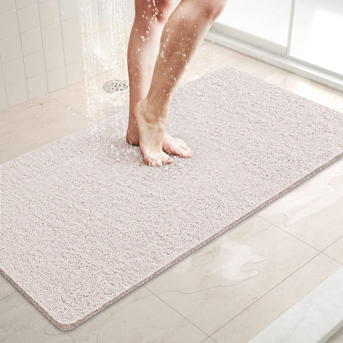LuxStep Shower Mat Bathtub Mat,24x16 inch, Non-Slip Bath Mat with Drain, Quick Drying PVC Loofah Bathmat for Tub,Shower,Bathroom (Phthalate Free,Grey) | 24x16 inch PVC Loofah Bathmat for Tub,Shower,Bathroom (Phthalate Free,Grey)