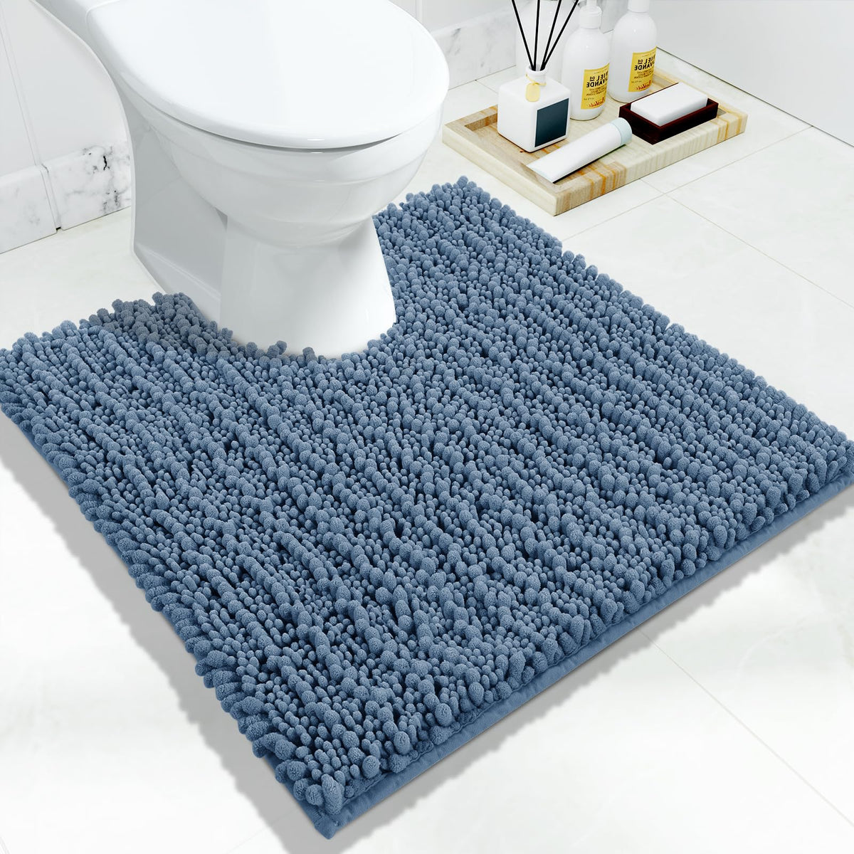 Yimobra Bathroom Rugs Non-Slip Washable – Extra Soft & Absorbent Chenille Bath Mat, Quick-Dry Plush Shaggy Floor & Vanity Bath Rugs for Tub & Shower, Modern Home Decor Accessories, 24 x 17, Grey