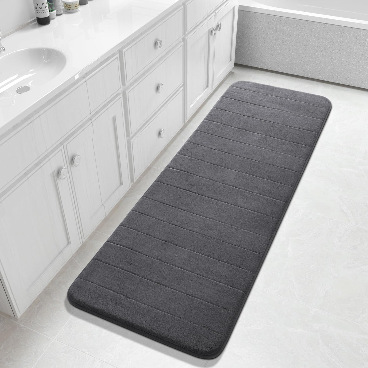 Yimobra Memory Foam Bath Mat, Super Soft Absorbent Bathroom Rug Non Slip, Quick Dry, Machine Washable Floor Carpet for Tub Shower, Home Decor Accessories, 24x17, Grey