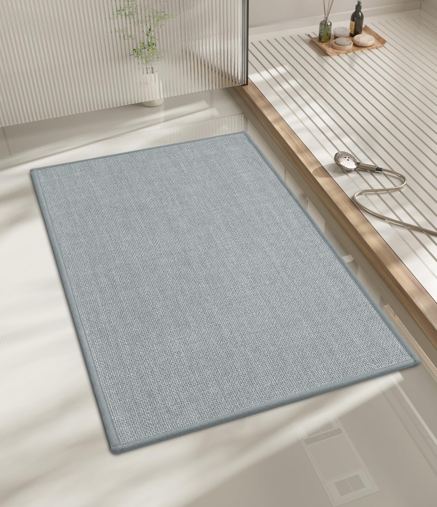 chakme Bathroom Rugs Mat 24x17, Ultra Thin Non Slip Bath Mat Small Quick Dry Absorbent Bath Mat for Bathroom Floor, (Dark Beige, 24"x17")