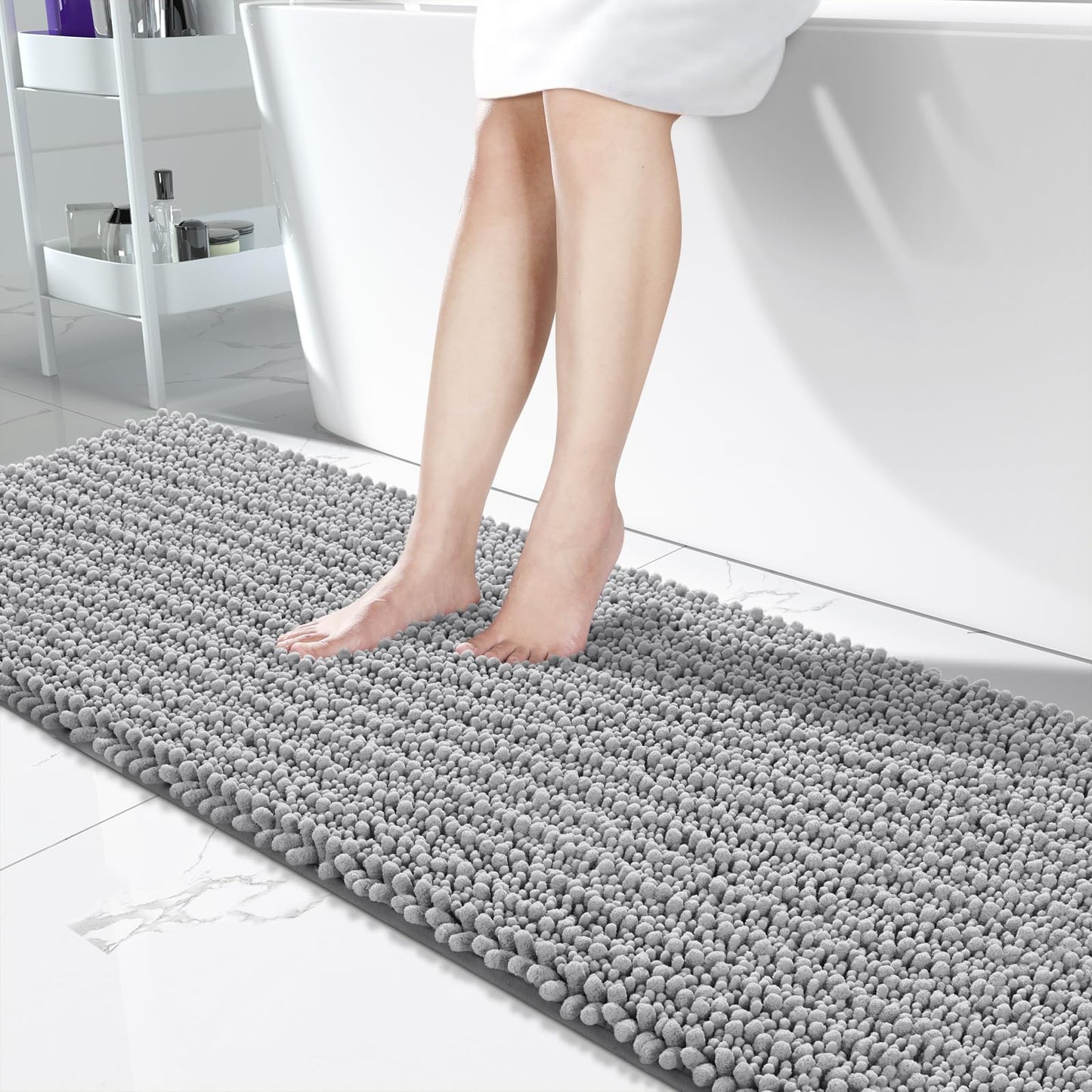 Yimobra Bathroom Rugs Non-Slip Washable – Extra Soft & Absorbent Chenille Bath Mat, Quick-Dry Plush Shaggy Floor & Vanity Bath Rugs for Tub & Shower, Modern Home Decor Accessories, 24 x 17, Grey