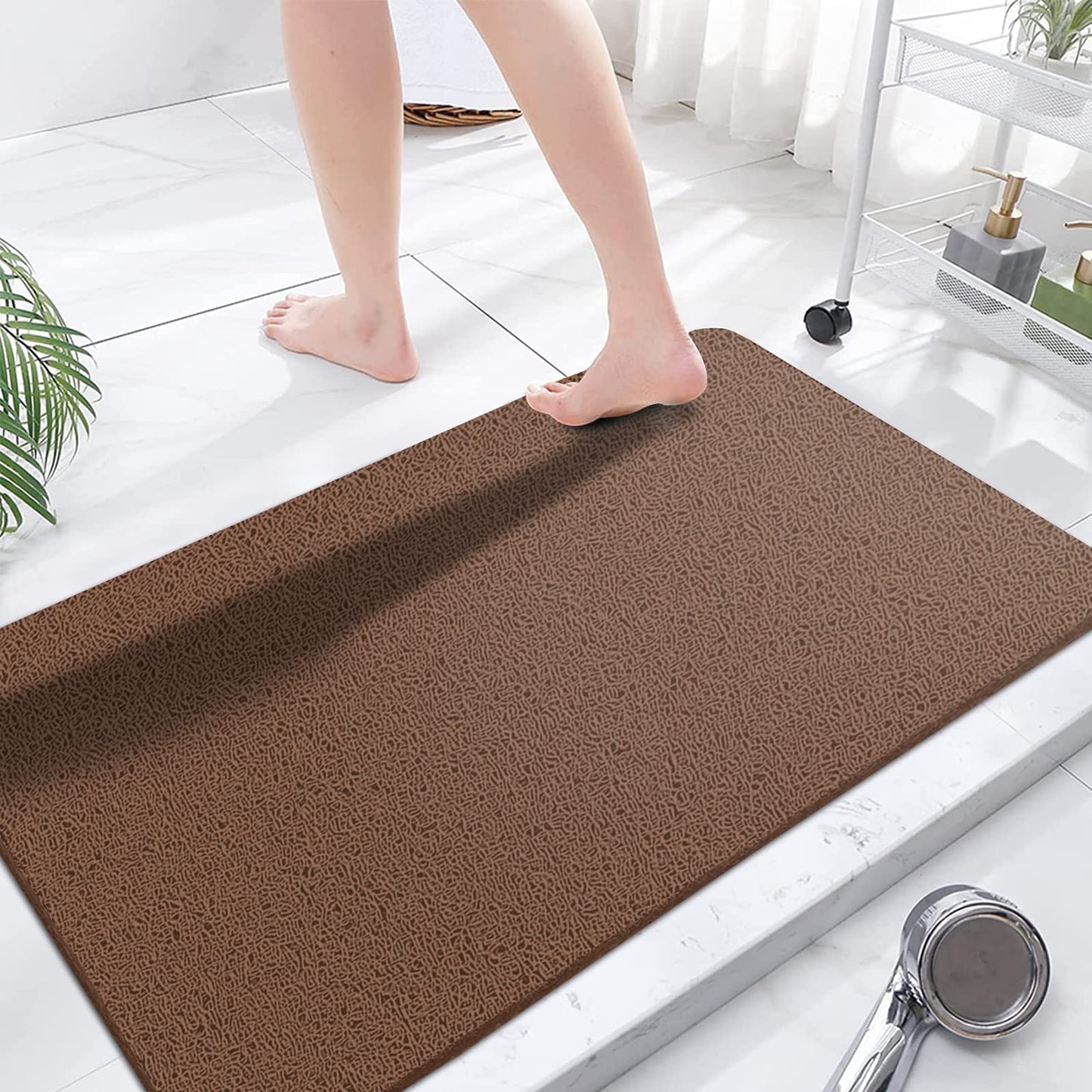 godehone Shower Mats Non Slip Without Suction Cups, PVC Loofah Bathroom Mats, Loofah Mats for Shower and Bathroom, Quick Drying, 15.7× 36 Inch, Grey