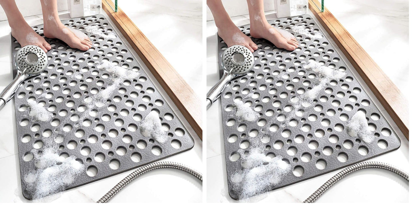 TEMIR Non Slip Bathtub Mat for Shower — Anti Skid Safety Mat with Strong Suction Cups, Quick Drain Holes, Machine Washable, Soft Bathroom Mat for Elderly & Kids, 30x17 in (75x43 cm) Gray