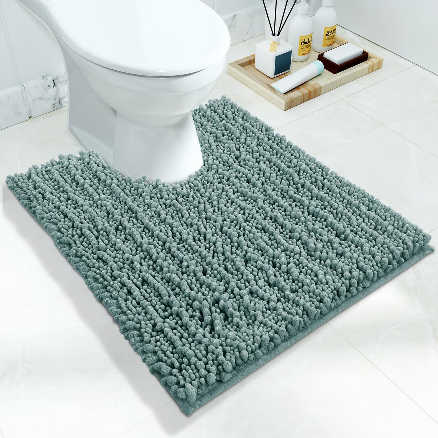 Yimobra Bathroom Rugs Non-Slip Washable – Extra Soft & Absorbent Chenille Bath Mat, Quick-Dry Plush Shaggy Floor & Vanity Bath Rugs for Tub & Shower, Modern Home Decor Accessories, 24 x 17, Grey
