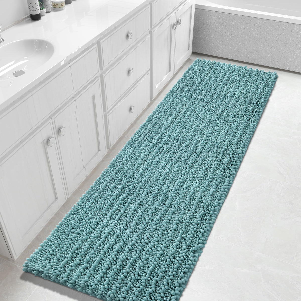 Yimobra Bathroom Rugs Non-Slip Washable – Extra Soft & Absorbent Chenille Bath Mat, Quick-Dry Plush Shaggy Floor & Vanity Bath Rugs for Tub & Shower, Modern Home Decor Accessories, 24 x 17, Grey