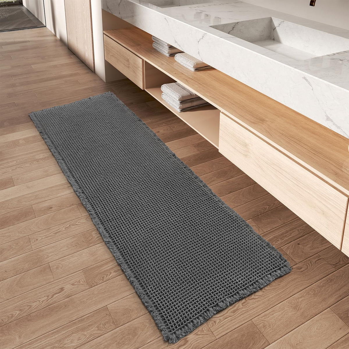 Upgraded Waffle Bath Mat Ultra Absorbent Non Slip Bathroom Mat, 17" x 24" | Brown, Quick Dry Washable Bathroom Rugs, Extra Soft Decorative Bath Rugs for Bathroom Floor, Beside Tub and Shower
